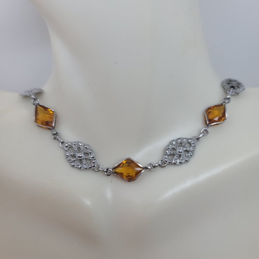 Antique Art Deco Marcasite, Glass & Sterling Choker